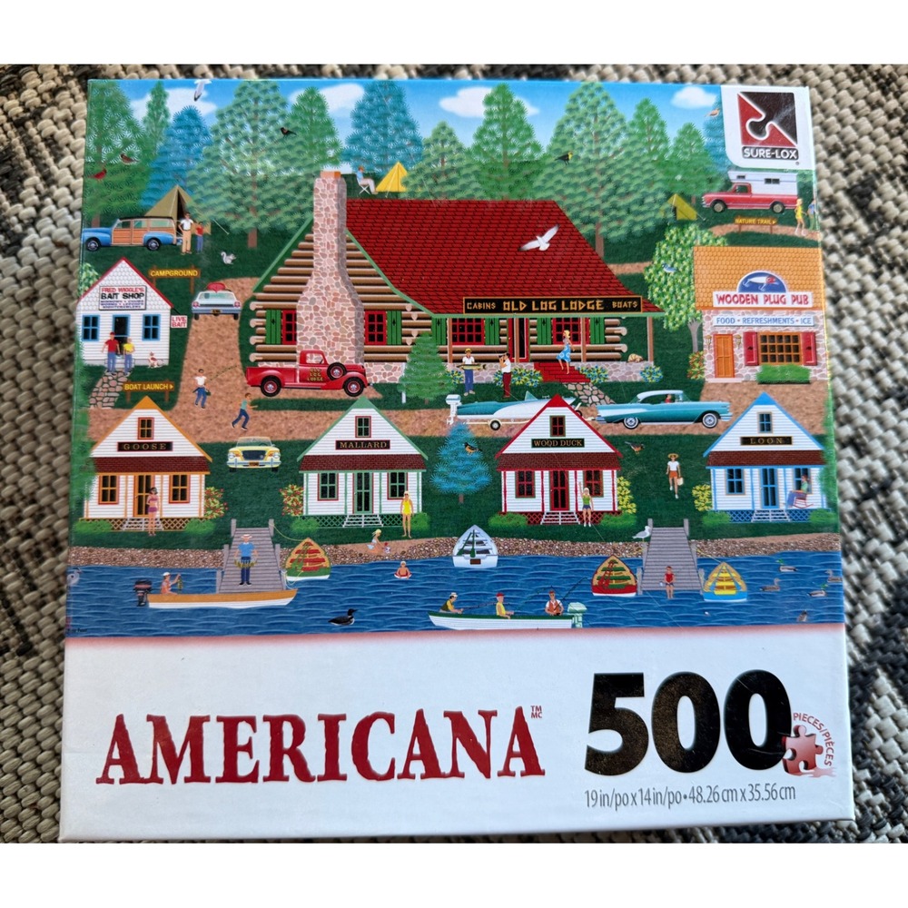 Americana Jigsaw Puzzle 500 pc Old Log Lodge Mark Frost USA Sure-Lox Folk Art